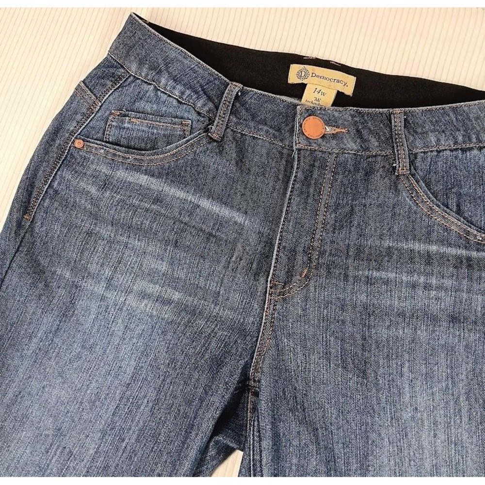 Democracy Jeans Womens 14W Blue Straight Leg Ab Technology Raw Hem Stretch Denim